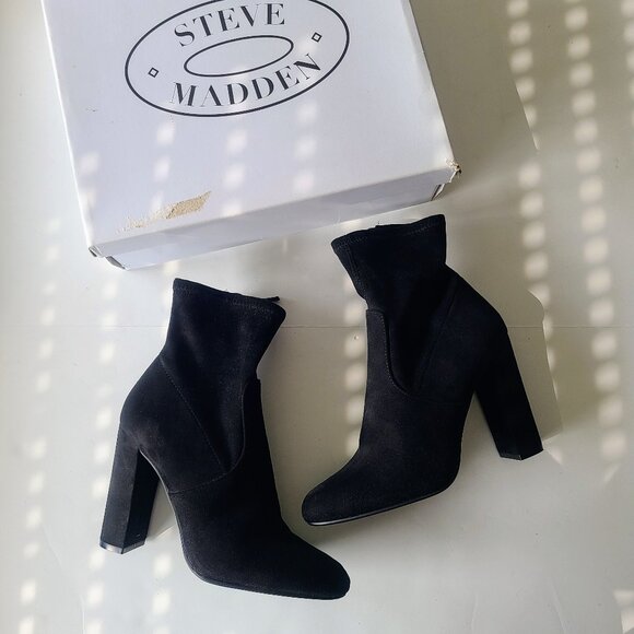 Steve Madden 'Edit' Black Suede Slouchy Heeled Ankle Booties Women's Size 7 - Picture 2 of 12